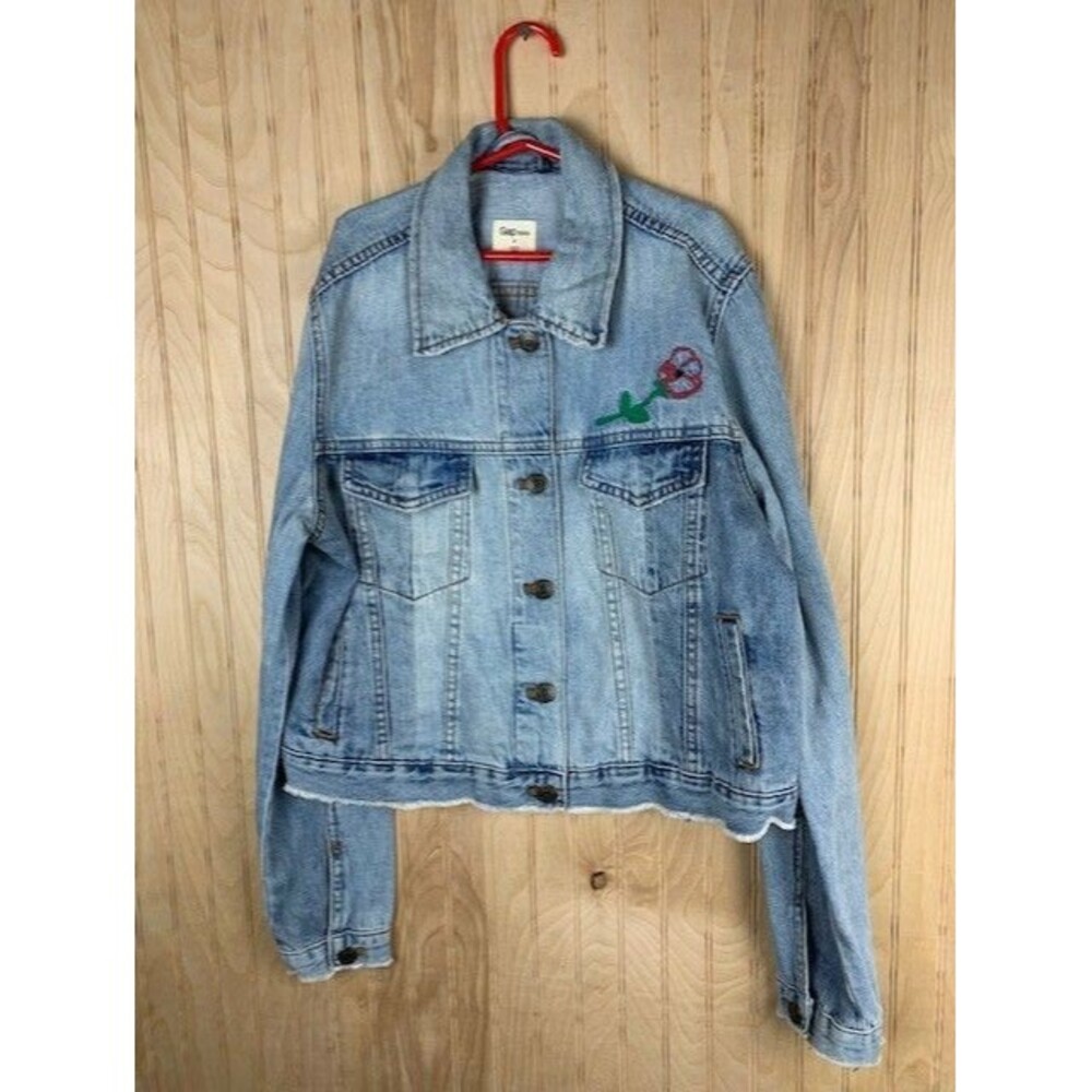 Gap Size Small Denim Jacket Light Distressing Embroidery Light Wash